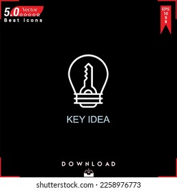 KEY IDEA icon vector on black background. Simple, isolated, flat icons, icons, apps, logos, website design or mobile apps for business marketing management,
UI UX design Editable stroke.EPS10 
