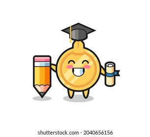 key illustration cartoon is graduation with a giant pencil , cute design