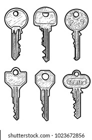 Key illustration, drawing, engraving, ink, line art, vector