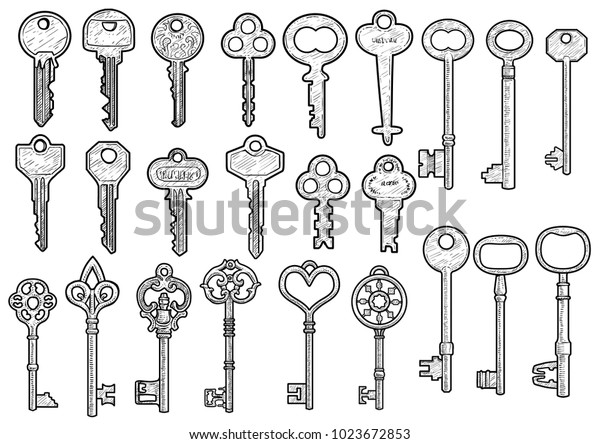 Key Illustration Drawing Engraving Ink Line Art Vector