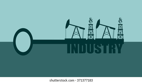 Key with industry word and mining equipment icons, vector concept. Oil and gas industry relative metaphor