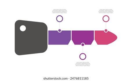 Key infographic with 3 steps to success. Presentation slide template.