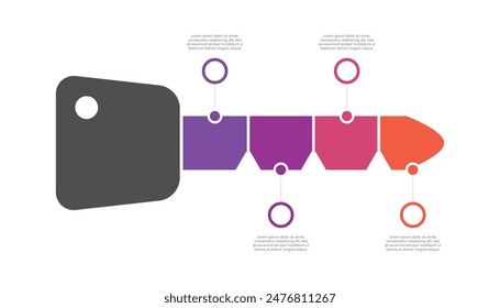 Infografía clave con 4 pasos hacia el éxito. Plantilla de diapositivas de presentación.