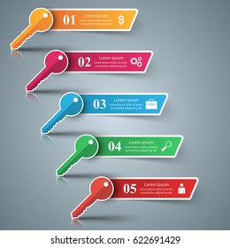 Key infographic. Five colored items.