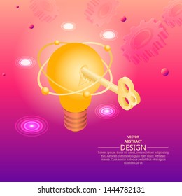 Key to the innovative idea. Discovery.Technical progress. Creativity of thinking.3D. Isometry. Digital modern background. A vector illustration in flat style.