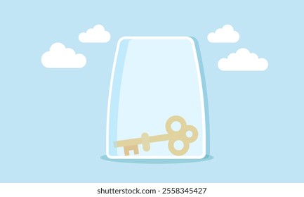 A key inside a glass, illustration of securing the key or a solution for successfully running a business