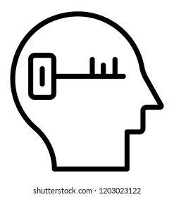 Key inside human head showing the icon of human skills 