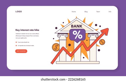 Key interest rate hike. Government actions for financial stabilization due to economic crisis. Money loss and economic activity decline government actions. Flat vector illustration