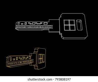 Key. Isolated on black background. Vector outline illustration.