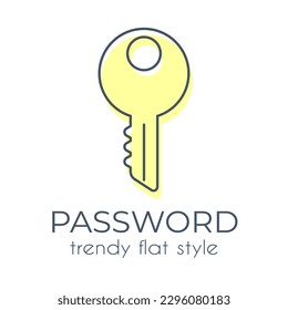 Key isolated on white background, simple icon in trendy flat style