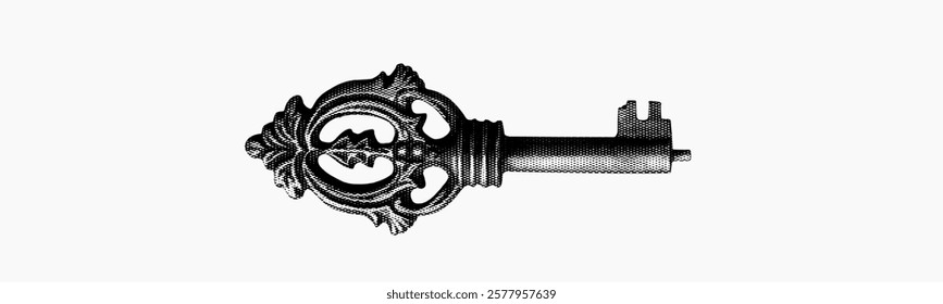 key isolated on white background retro grunge halftone dotted texture vintage collage element for mixed media design pop art punk crazy style
