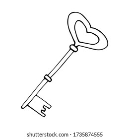 Key isolated on white. The concept of Valentine's day. Hand-drawn vector illustration.