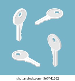 Key isolated. Set of keys of different positions. Vector illustration isometric design.