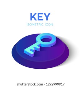 Key Isometric Icon. 3D Isometric Key Sign. Created For Mobile, Web, Decor, Print Products, Application. Perfect for web design, banner and presentation. Vector Illustration.