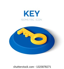 Key Isometric Icon. 3D Isometric Key Sign. Created For Mobile, Web, Decor, Print Products, Application. Perfect for web design, banner and presentation. Vector Illustration.