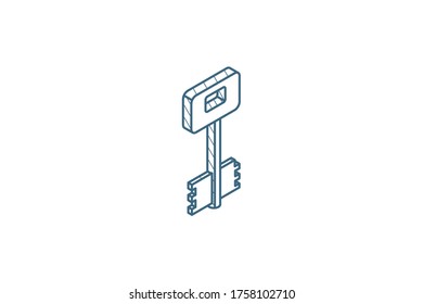 key isometric icon. 3d vector illustration. Isolated line art technical drawing. Editable stroke