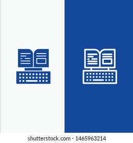 Key, Keyboard, Book, Facebook Line and Glyph Solid icon Blue banner. Vector Icon Template background