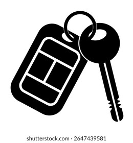Key and keychain with black background, key ring, symbol of security and access, key icon for security or protection, vector illustration icon
