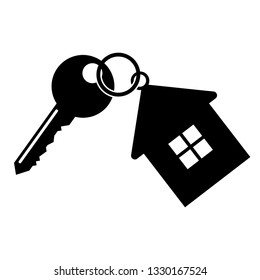 Key with a keychain in the form of the house. Vector illustration