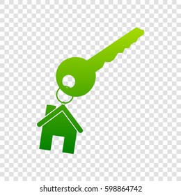 key with keychain as an house sign. Vector. Green gradient icon on transparent background.