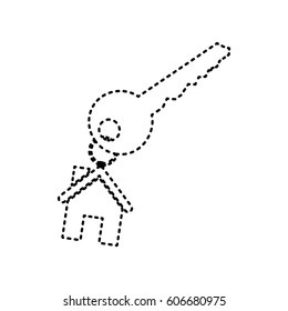 key with keychain as an house sign. Vector. Black dashed icon on white background. Isolated.