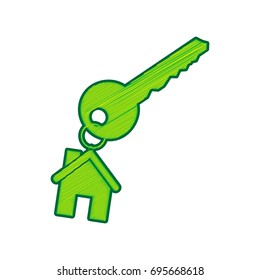 key with keychain as an house sign. Vector. Lemon scribble icon on white background. Isolated