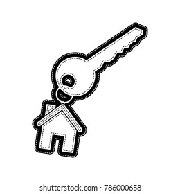 key with keychain as an house sign. Vector. Flat style black icon on white.