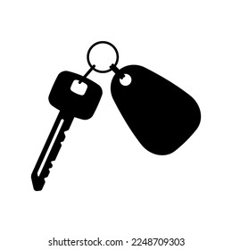 Key and keychain icon. Black silhouette. Front side view. Vector simple flat graphic illustration. Isolated object on a white background. Isolate.