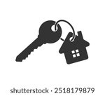 Key with keychain on the ring icon. Estate key isolated sign on white background. Vector illustration