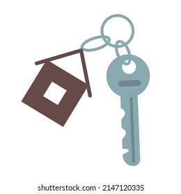 Key with keychain semi flat color vector object. Full sized item on white. Buying new house. Newlywed apartment. Simple cartoon style illustration for web graphic design and animation