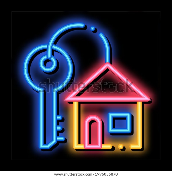 Key\
With Keyfob In Building Form neon light sign vector.\
