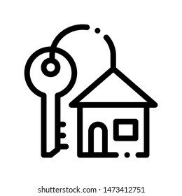 Key With Keyfob In Building Form Vector Sign Icon Thin Line. Door Key And House Linear Pictogram. Mortgage On Real Estate, Rent, Buy Or Sale Apartment Garage Contour Monochrome Illustration