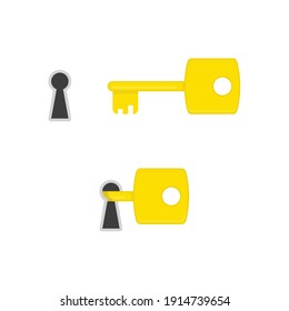 Key and keyhole in flat style. Lock, unlock symbol isolated on white background. Symbol of Security or Privacy. Vector illustration EPS 10.