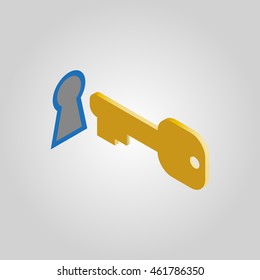 The key and keyhole icon. Open, unblock, unlock, close symbol,access .3D isometric. Flat Vector illustration