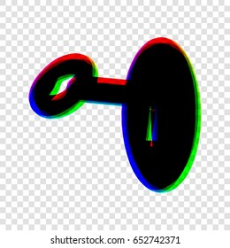 Key in keyhole sign. Vector. Black icon with red-green-blue contours on transparent background.
