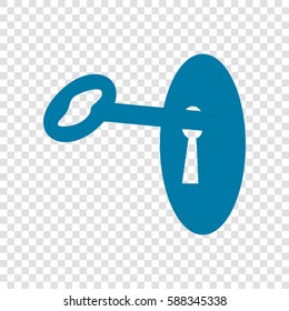 Key in keyhole sign. Vector. Cerulean icon on transparent background.