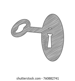Key in keyhole sign. Vector. Shaded gray icon on white background. Isolated.