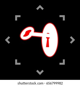 Key in keyhole sign. Vector. White icon in gray focus like mandala on black background.