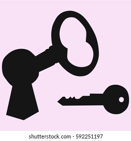 key in keyhole vector silhouette isolated