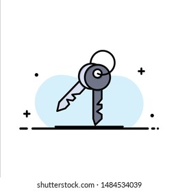 Key, Keys, Security, Room  Business Flat Line Filled Icon Vector Banner Template. Vector Icon Template background