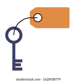Key with label on white background. Vector illustration in trendy flat style. ESP 10.