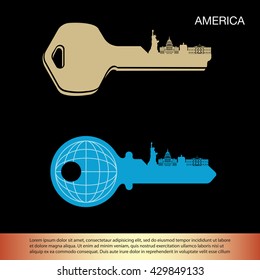 Key with Landmarks of American vector illustration