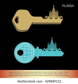 key with Landmarks of Russia vector illustration