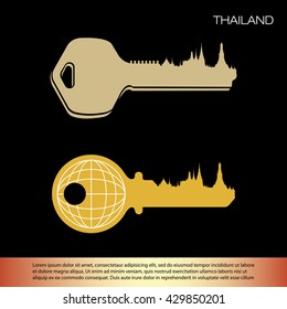 Key with Landmarks of Thailand vector illustration