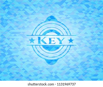 Key light blue emblem with triangle mosaic background