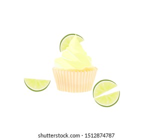 Key lime cupcake, vector illustration.