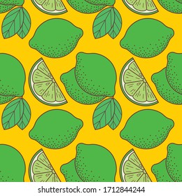 Key lime fruit seamless pattern. Vector illustration
