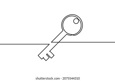 Key line background. One continuous line drawing of key. Vector illustration. Key line icon.