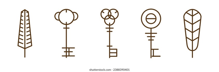 Key Line Icon and Symbol Isolated on White Background Vector Set