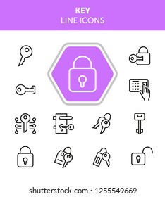 Key line icons. Set of line icons on white background. Safety concept, Key, locker, entry phone. Vector illustration can be used for house, house security, computer programs